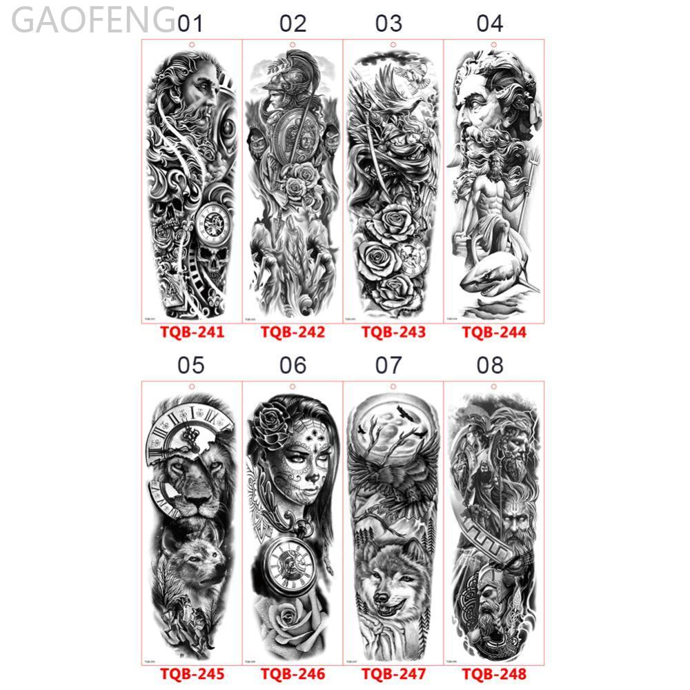 GAOFENG 1 PC แขนขนาดใหญ่ Tattoo Rose Gear นาฬิกากันน้ําชั่วคราว Tatto สติกเกอร์ Lion Wolf King Body 