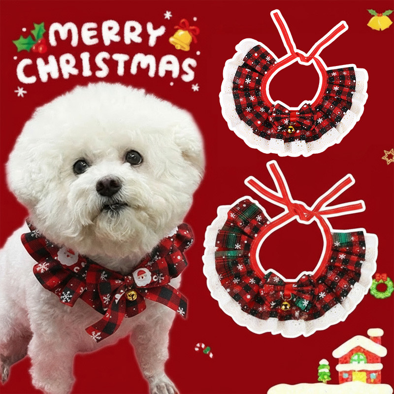 QQ PET ลอกคอแมวและสุนัข สไตล์คริสต์มาส เครื่องแต่งกายคริสต์มาส น่ารัก สําหรับสุนัข แมว ปลอกคอสัตว์เลี้ยง ปลอกคอแมว NEW!