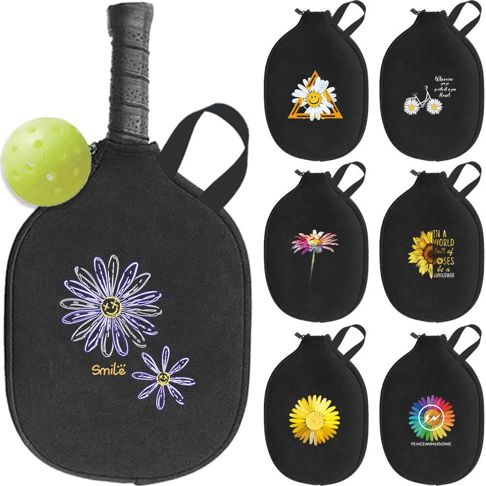 Pickleball Racket Cover Zipper Protective Storage Holder Sleeve Bag With Hanging Strap Daisy Series