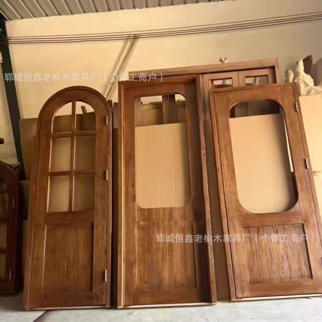 ประตูเดียว Pastoral ร้านขายเสื้อผ้า Retro เก่า Elm นมชา Shop กรอบประตูประตูทางเข้าตกแต่งประตูไม้ประต