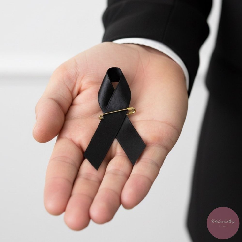 ริ้บบิ้นดำสำหรับติดเสื้อ ริบบิ้นพร้อมเข็มกลัด เข็มกลัดริ้บบิ้นไว้อาลัย (ราคา 1 ชิ้น)  พร้อมส่งจากไทย!!!