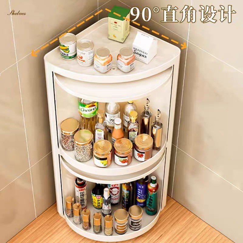 ห้องครัวชั้นวางเครื่องปรุงรสหมุนได้รอบน้ํามันเกลือซอสน้ําส้มสายชูขวดปรุงรสอุปกรณ์ตู้เก็บ