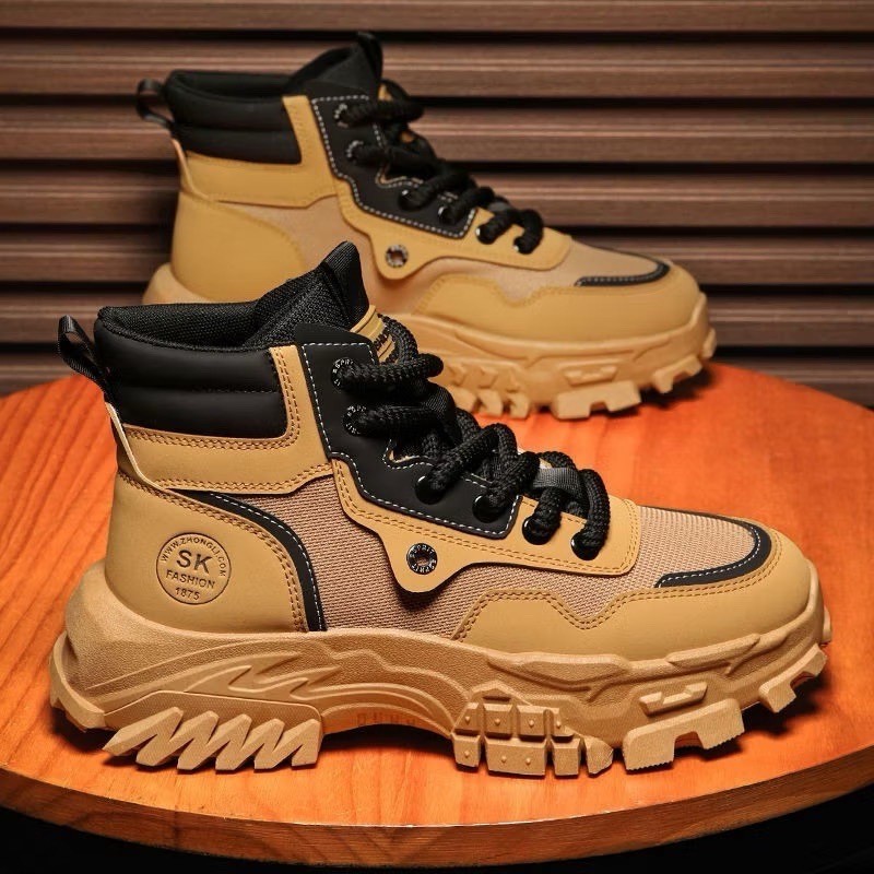 รองเท้าบูทหนังขี่มอเตอร์ไซค์ผู้ชาย สไตล์อังกฤษ กันลื่น ชั้นสูง นิ้วเท้ากลม ดีไซน์ซิปด้านข้าง