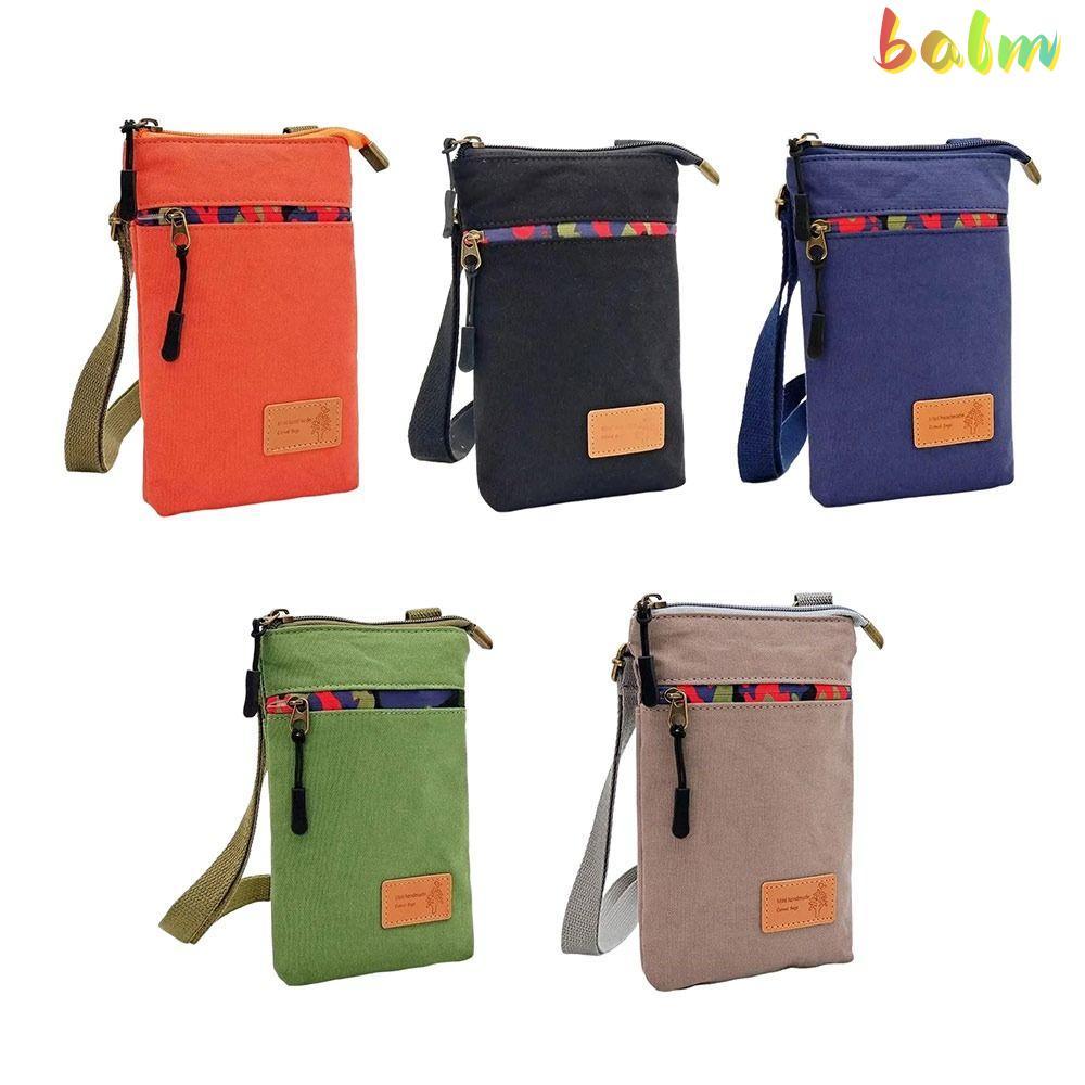 -balムobb กระเป๋าสำหรับโทรศัพท์, กระเป๋าสะพาย ultralight สีทึบ, กระเป๋าห้อยคอกันฝน 3 ชั้น ใช้ได้ขณะเด