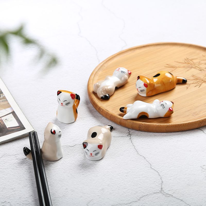 日式ZAKKA陶瓷筷子架可爱小猫餐桌摆 料理放筷子的小托筷枕Japanese ZAKKA Ceramic Chopsticks Rack Cute Small20251028