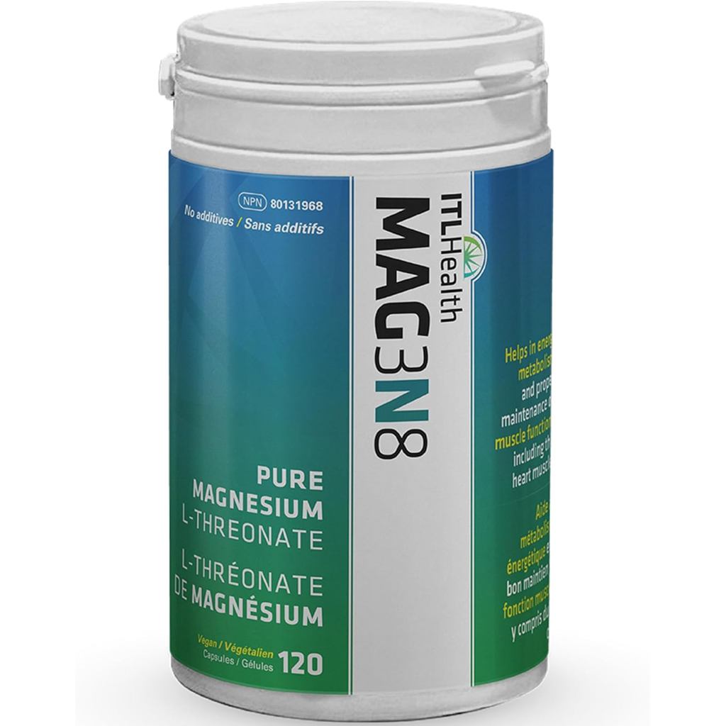 MAG3N8 By ITL Health - Pure Magnesium L-Threonate 120 แคปซูล | 2,920มก. ของ Magnesium Threonate & 22