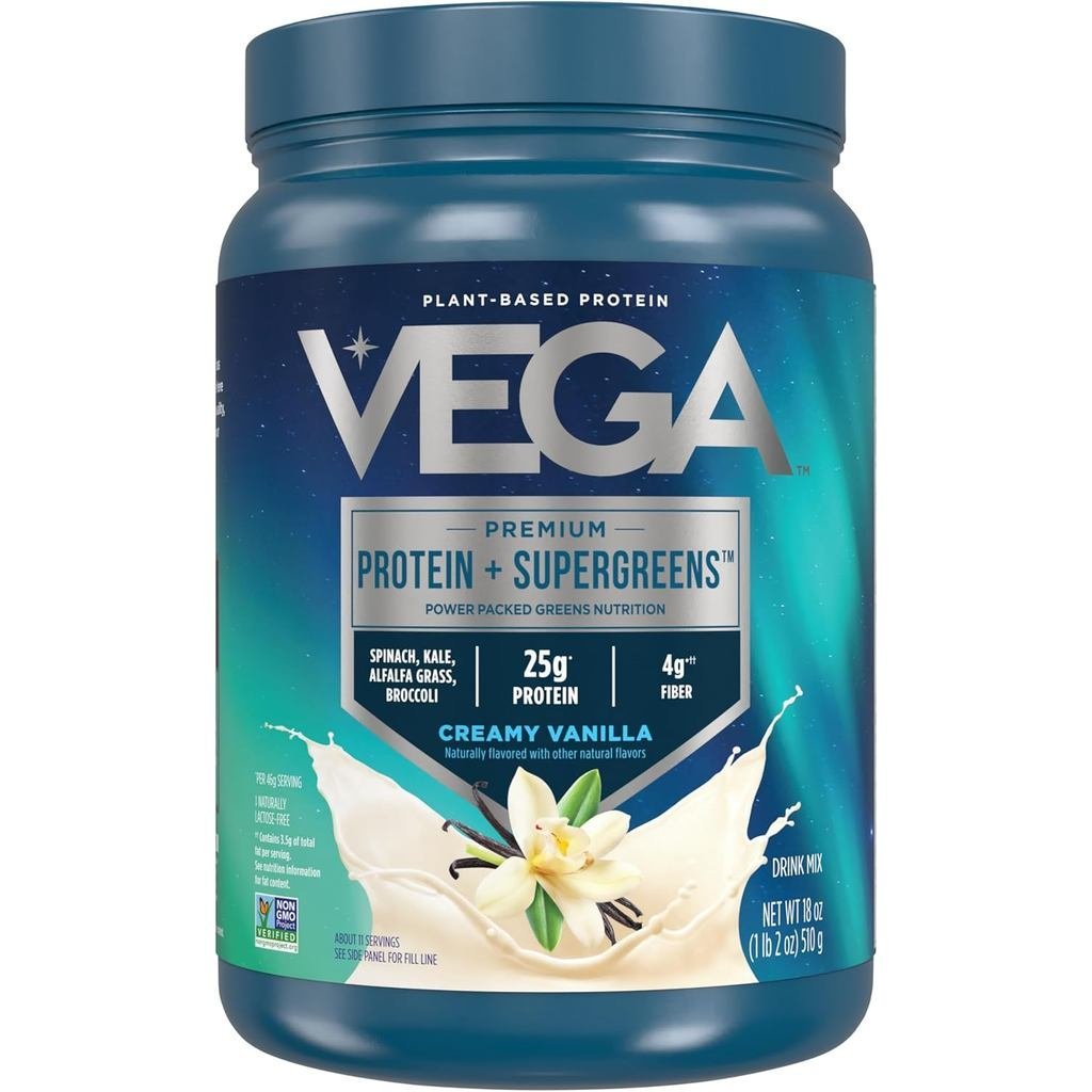 Vega Protein and Greens Protein Powder Creamy Vanilla (11 เสิร์ฟ) 25g โปรตีนจากพืช Plus Veggies, มัง