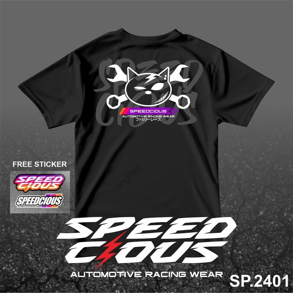 KATUN Speedcious Mens Distro Emoji Racing T-Shirt - เสื้อยืดผ้าฝ้ายสีดําธรรมดาสบายฟรีสติกเกอร์ SP24.