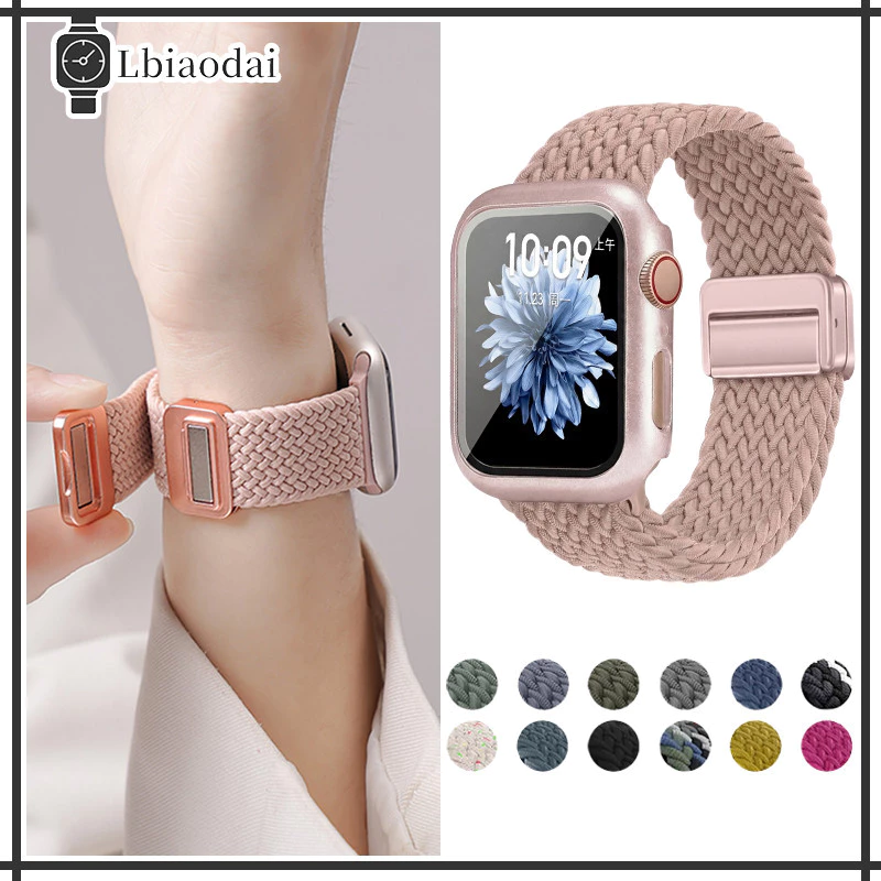 กรณีไนล่อนถักสายรัด PC for IWatch Apple Watch SE/Ultra 3 Series 11 10 9 8 7 49 46 45 44 42 38 ฝาครอบวงหัวเข็มขัดแม่เหล็ก