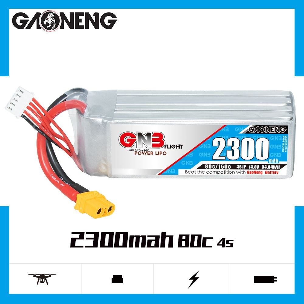 GAONENG GNB 4S1P 2300MAh 14.8V 80C/160C Lipo แบตเตอรี่ XT60ปลั๊กสำหรับ FPV Racing Drone 220FPV Quadc