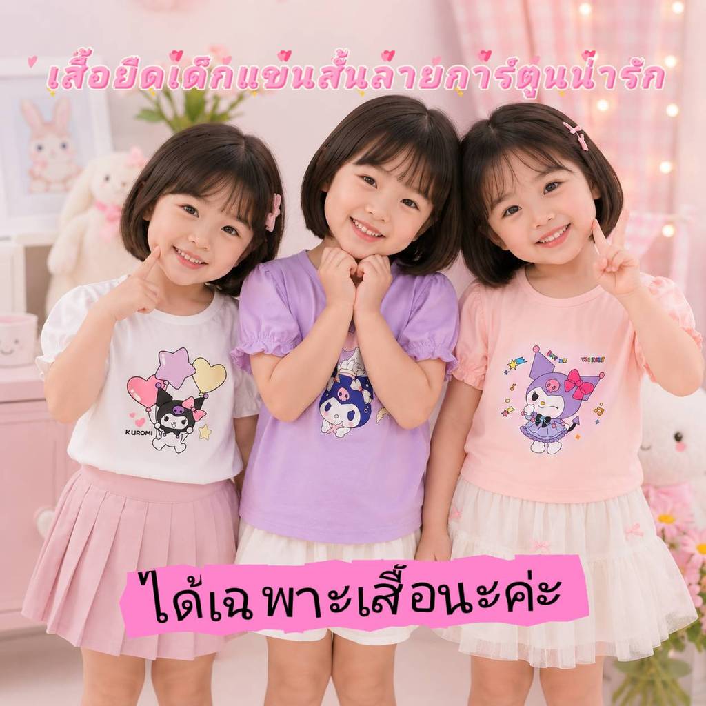 🌈เสื้อยืดแขนสั้นเด็กผู้หญิง สไตล์หวาน พิมพ์ลายการ์ตูนน่ารักๆ🌈พร้อมส่งในไทย