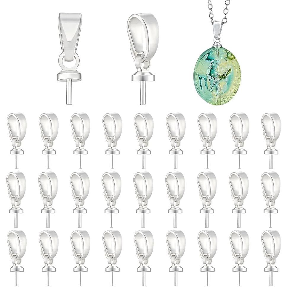 PH PandaHall 30pcs 925 Silver Plated Eye Pin Bails หมวกถ้วย Pearl Eye Pin Peg จี้ทองเหลือง Pearl ถ้ว