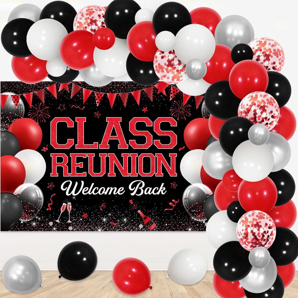 Class Reunion Party ตกแต่ง-สีแดงและสีดําบอลลูน Garland Arch ชุดยินดีต้อนรับกลับ Class Reunion ฉากหลั