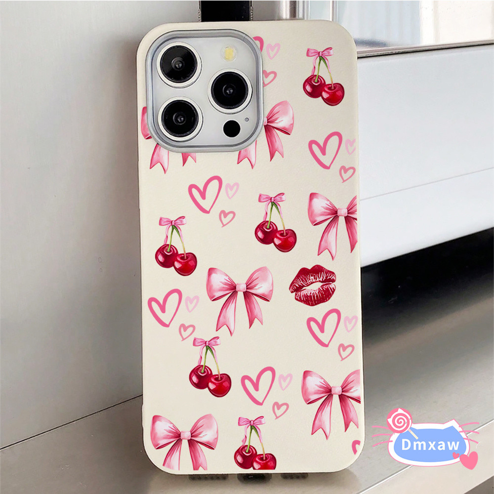 หรูหราสีชมพูโบว์เชอร์รี่ริมฝีปากเคสโทรศัพท์สําหรับVivo Y36 Y78 Plus Y78 + Y22 Y22s Y22T Y35 Y04 Y02s