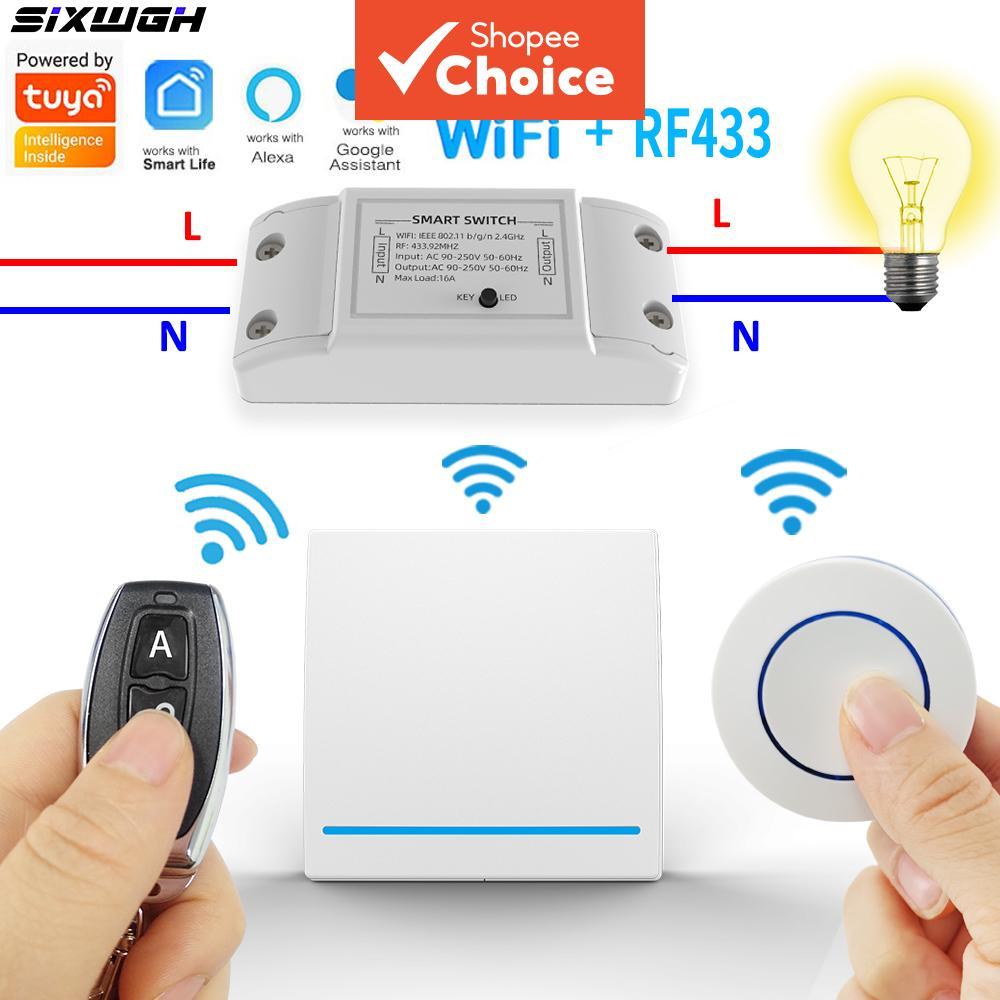 สําหรับ Tuya WiFi RF433 สมาร์ทสวิทช์ 16A รีเลย์สวิทช์ไร้สายสมาร์ทสนับสนุน Life APP ทํางานร่วมกับ Alexa Ewelink สมาร์ทสวิทช์สวิทช์สวิทช์ไร้สายสําหรับ