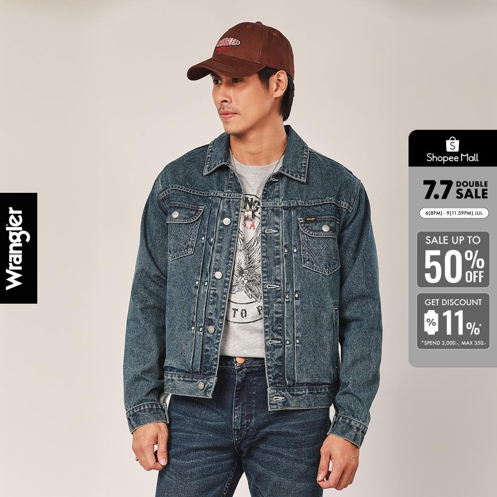 WRANGLER เสื้อแจ็กเก็ตผู้ชาย คอลเลคชั่น Biker Look รุ่น WR F325MJKTN02 สียีนส์กลาง