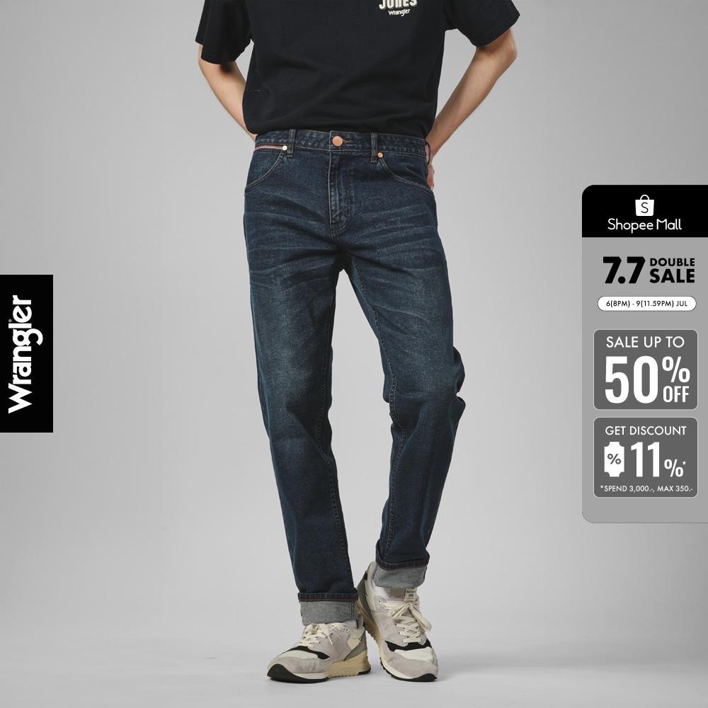 WRANGLER กางเกงยีนส์ผู้ชาย (ริมแดง) คอลเลคชั่น Casey Jones เอวต่ำ ทรงเข้ารูป Larston รุ่น WR F125MLARN37 สียีนส์เข้ม