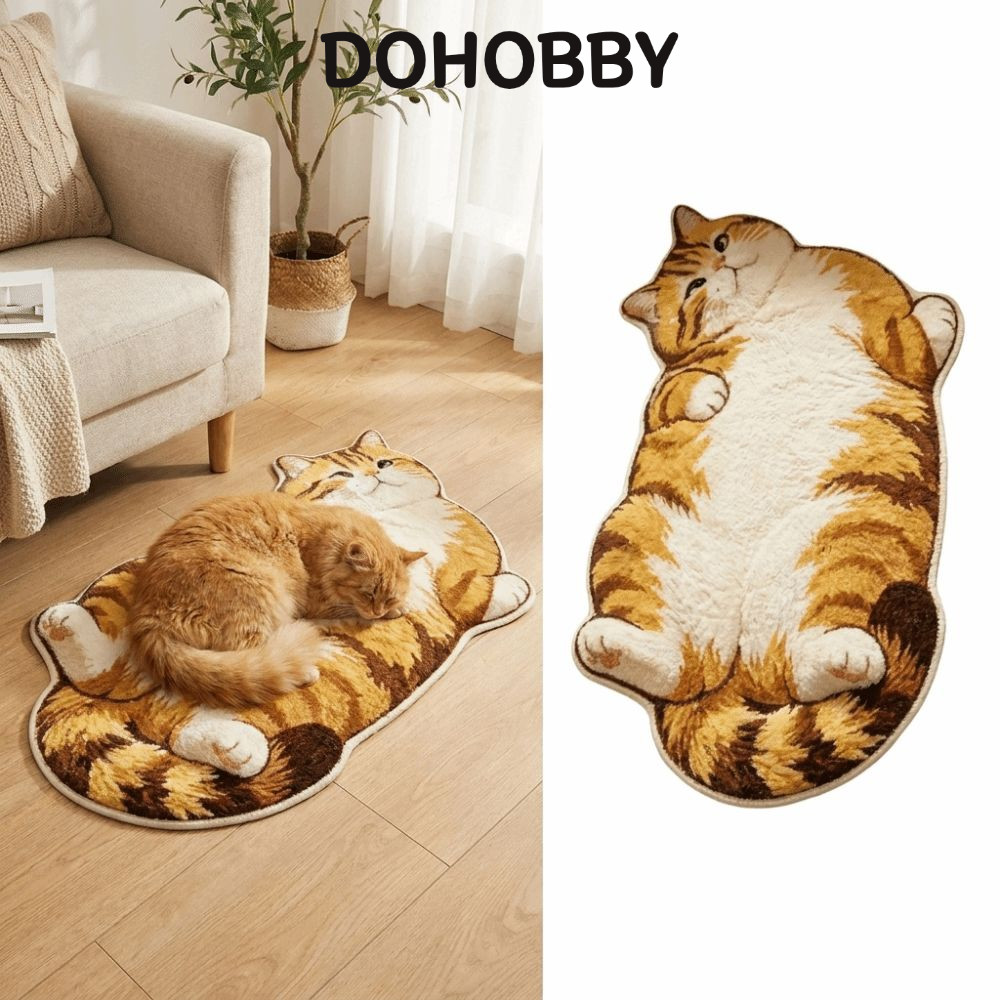 DOHOBBY โดโฮบบี้คริสตัลกํามะหยี่พรมปูพื้น,พื้นผิวนุ่ม2งพิมพ์พรมปูพื้นรูปแมว,มุมโคซี่รายละเอียดต่ําทําความสะอาดง่ายคริสตัลกํามะหยี่พรมข้างเตียงห้องนั