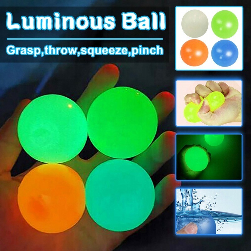 5pcs Luminous Sticky Wall Target Ball Sucker Sticky Decompression ของเล่นบีบ Ball สีสัน TPR ความเครียดบรรเทาโยน Ball ของเล่น
