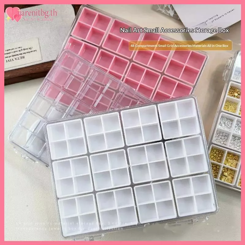 RENBG พลาสติกใสกล่องเก็บเครื่องสําอาง 48 ช่องพร้อมฝาปิดที่ถอดออกได้กริดสําหรับขนตาปลอม Glitter แต่งหน้าเครื่องมือ TH