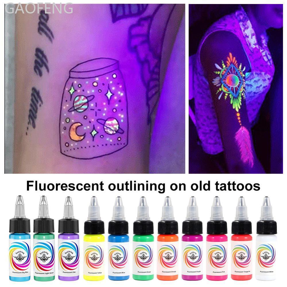 GAOFENG 8 สี UV Tattoo Ink 15ml เรืองแสง Blacklight Reactive Pigment เรืองแสงภายใต้ UV Light สําหรับ