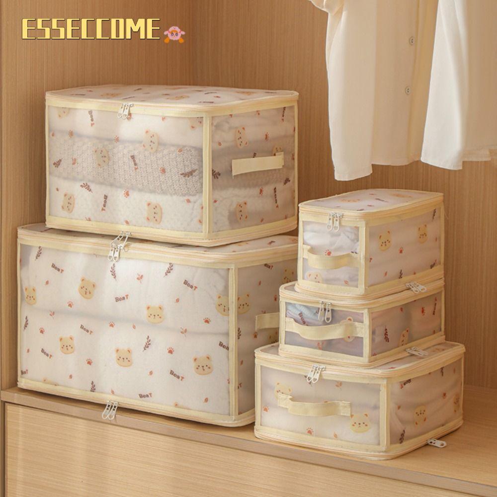 ที่จัดระเบียบเสื้อผ้าผ้านวม ESSECCOME, กระเป๋าเก็บเสื้อผ้ากันฝุ่นแบบพับได้ความจุขนาดใหญ่, การ์ตูนโปร