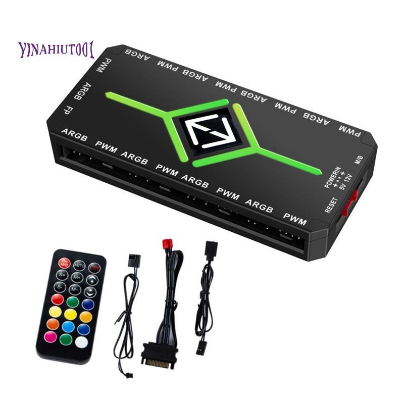 Yinahiut0015V 3 Pin ARGB Controller Cooling 4 Pin PWM Fan Hub PWM ARGB Fan Hub สําหรับ 5V แอดเดรส AR