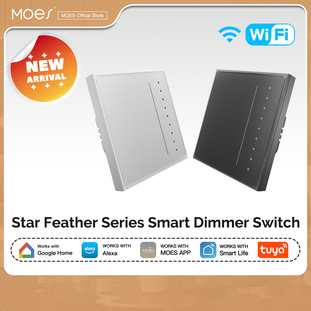 MOES Tuya WiFi/Zigbee Star Feather Series สมาร์ทสวิตช์ไฟหรี่ปรับความสว่างได้ APP รีโมทคอนโทรลเสียง, 