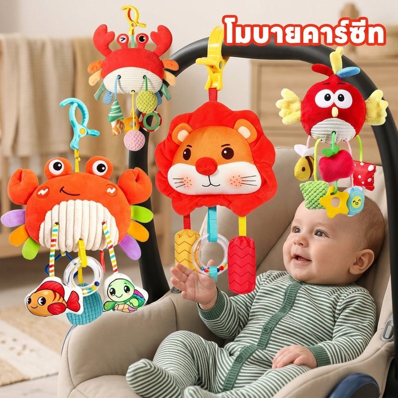 โมบายเด็ก แขวนรถเข็น เปล คาร์ซีท ของเล่นกระดิ่งลม ผ้านุ่ม มียางกัด ทารกแรกเกิด