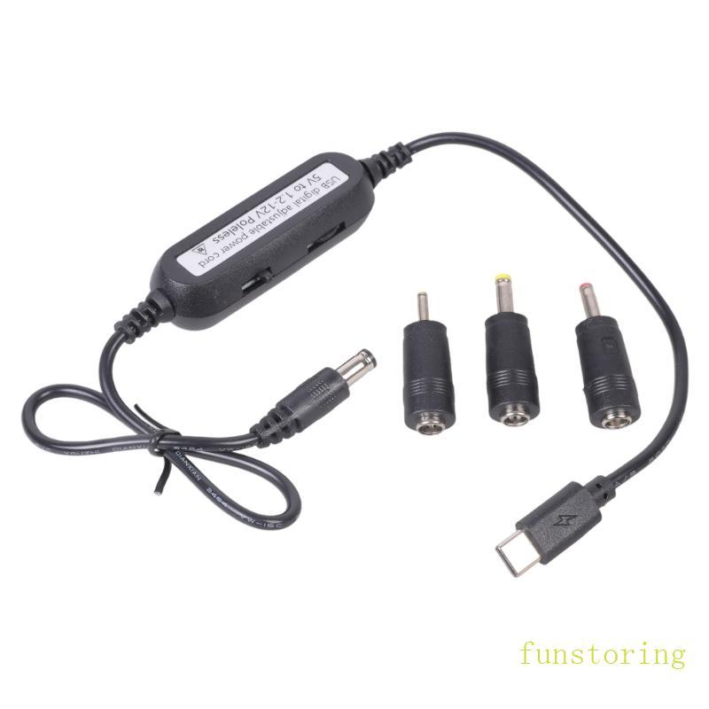 FUN USB C ถึงสายไฟปรับได้ 5 5x2 1 มม.ปลั๊กสายชาร์จ w 3 ขั้วต่อ tip 2 5x0 7 มม. 3 5x1 35 มม. 4 0x1 7 