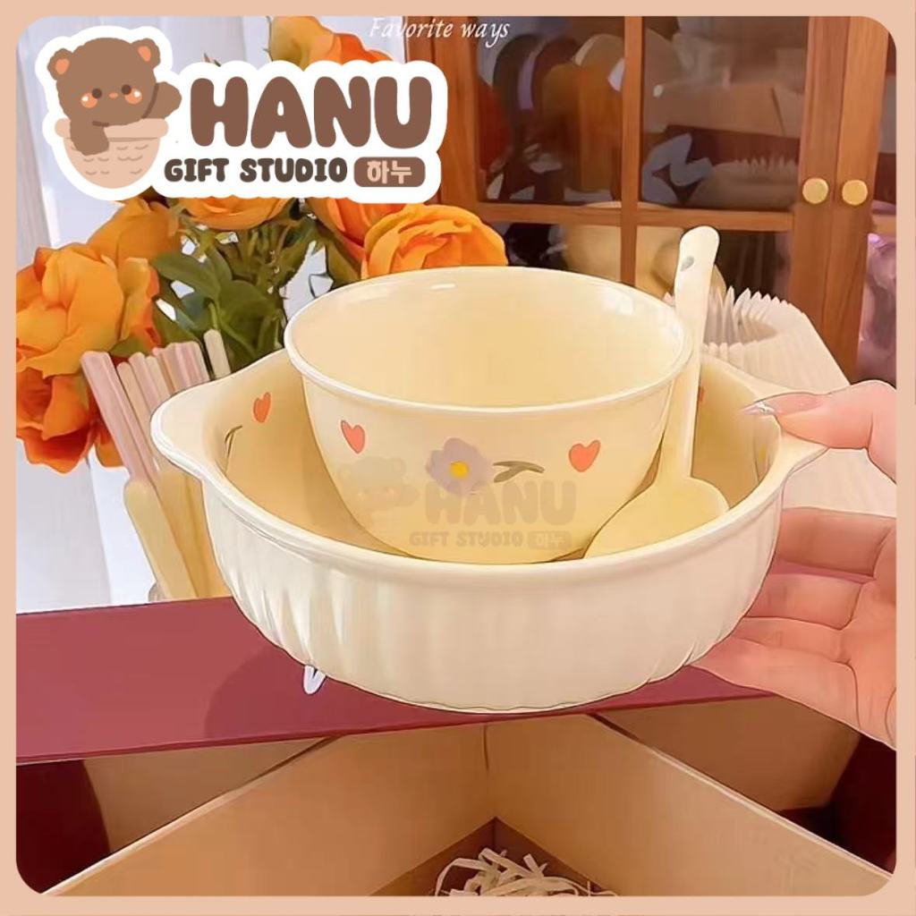INS สไตล์ชามและจานชามพร้อมฝาปิดไมโครเวฟปลอดภัย Ramen Bowl  高具 双耳 可微 poke套装