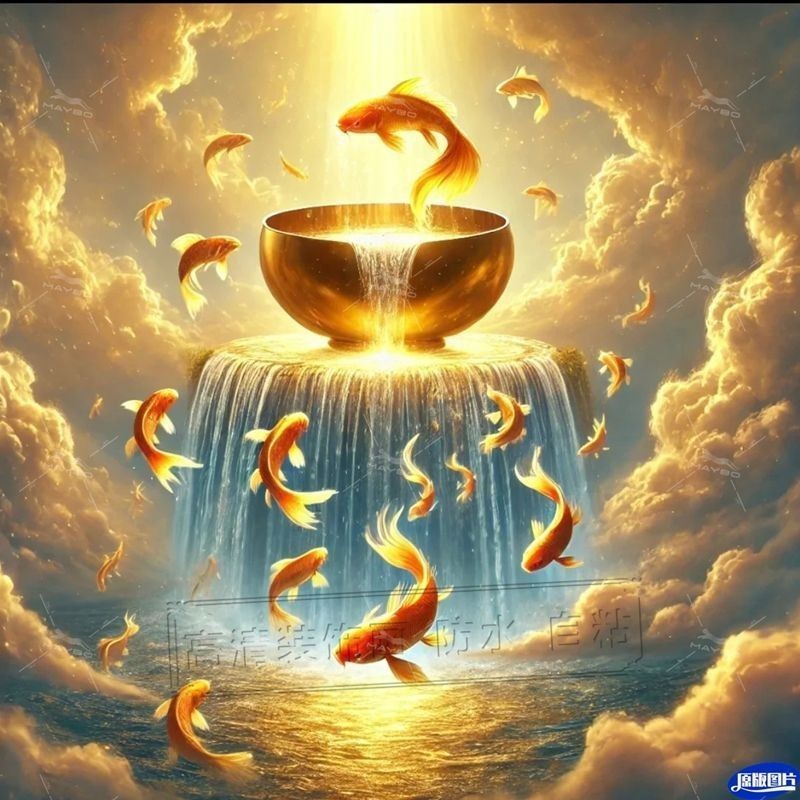 Good Luck Gold Koi Cornucopia ภาพวาดตกแต่งนําโชค เช่า House Xuan#好运黄金锦鲤聚宝盆招财装饰画出租屋玄