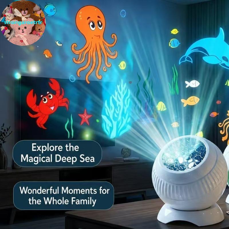 Strongaroetrtr LED Ocean Projector Light 360° โคมไฟกลางคืนขับเคลื่อน USB แบบไดนามิกหมุนได้สําหรับตกแต่งภายในรถ Ambience Decor TH