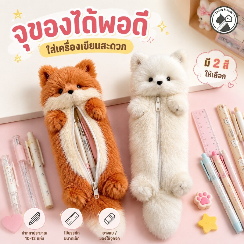 COD กระเป๋าปากการูปสุนัขจิ้งจอก นุ่มลื่น น่ารัก ความจุสูง ใส่ดินสอ-ปากกาได้เยอะ ใช้ได้ทั้งนักเรียน