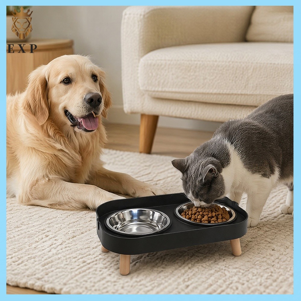 [explosion1.th] Stainless Steel Pet Feeding Station Elevated Pet Double Bowl Kit