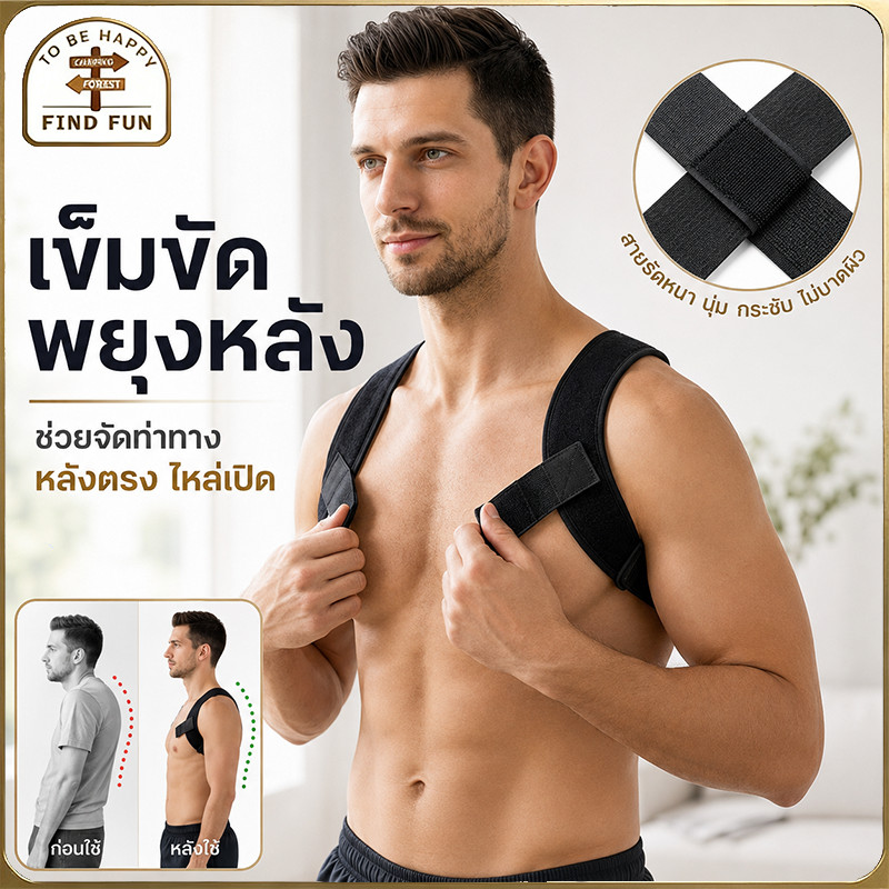 เข็มขัดพยุงหลัง เสื้อหลังตรง แก้หลังค่อม สายรัดไหล่ ท่าทาง ปรับได้ ชายหญิง S M L XL