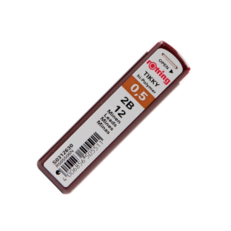 ROTRING ไส้ดินสอ 2B รุ่น Tikky Hi-Polymer ขนาด 0.5 มม. (แพ็ค 2 หลอด)