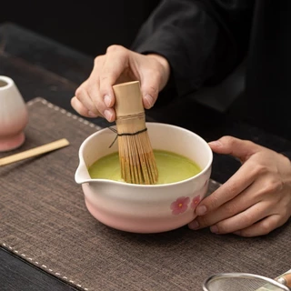 ถ้วยชงมัทฉะ สีดอกซากุระ ถ้วยชงชา chawan matcha 550ml พุดดิ้งไข่นึ่ง ชงชา ชามขนมหวานถ้วยกาแฟนม