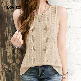 (New Arrival) Lovito เสื้อท็อปผู้หญิงสไตล์เรียบหรู คอผ่าปลายแยก โทนแอปริคอต สําหรับฤดูใบไม้ผลิและฤดูร้อน TKB199P2D292