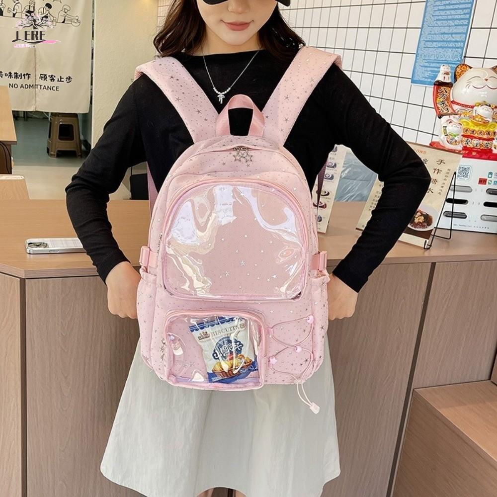 JEREMY1 Star Backpack, Y2k Print Nylon Backpack, Laptop Bag Large Capacity Japanese Style College St