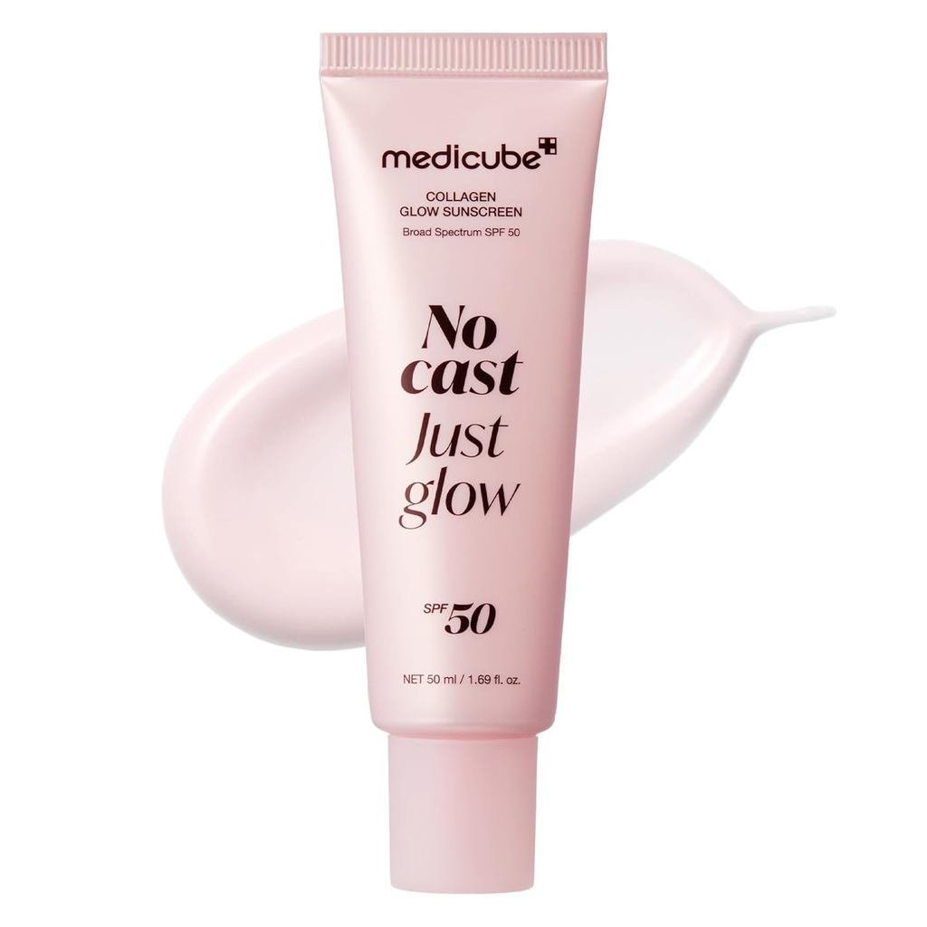 Me medicubeNoCastJustGlow Collagen Sunscreen |   W Wide Spectrum Facial Sunscreen SPF50 |   สูตรบางเ