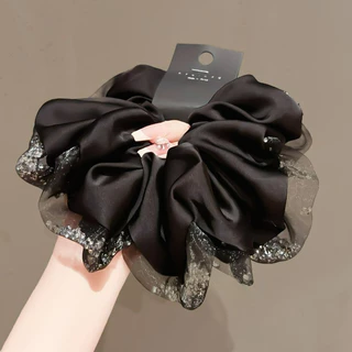 Vintage Black Series ขนาดใหญ่ซาติน Scrunchie ผม Tie หางม้าอุปกรณ์เสริมผม