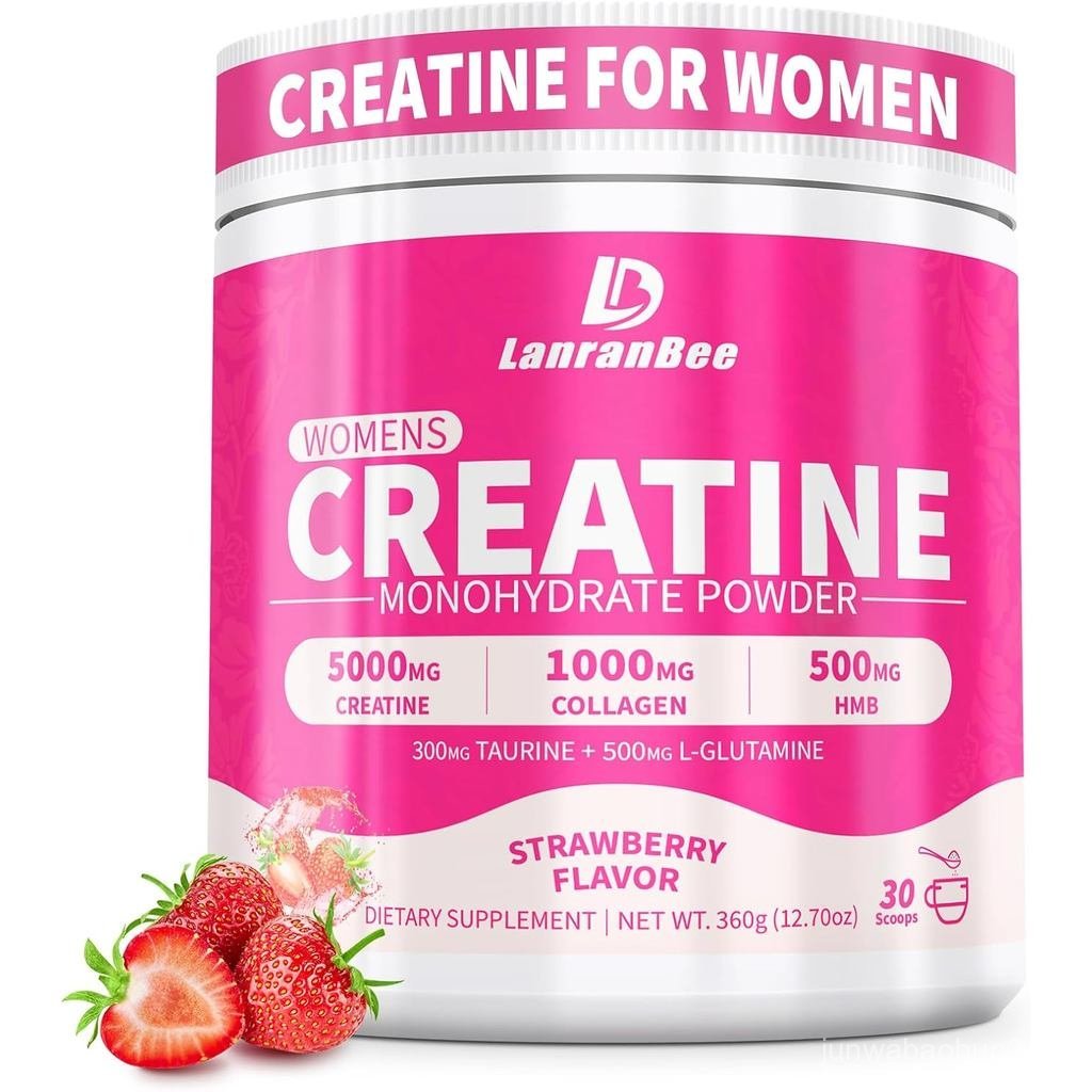 LanranBee Creatine HMB สําหรับผู้หญิง 5g Micronized Creatine Monohydrate Powder พร้อมคอลลาเจน Pre ออ