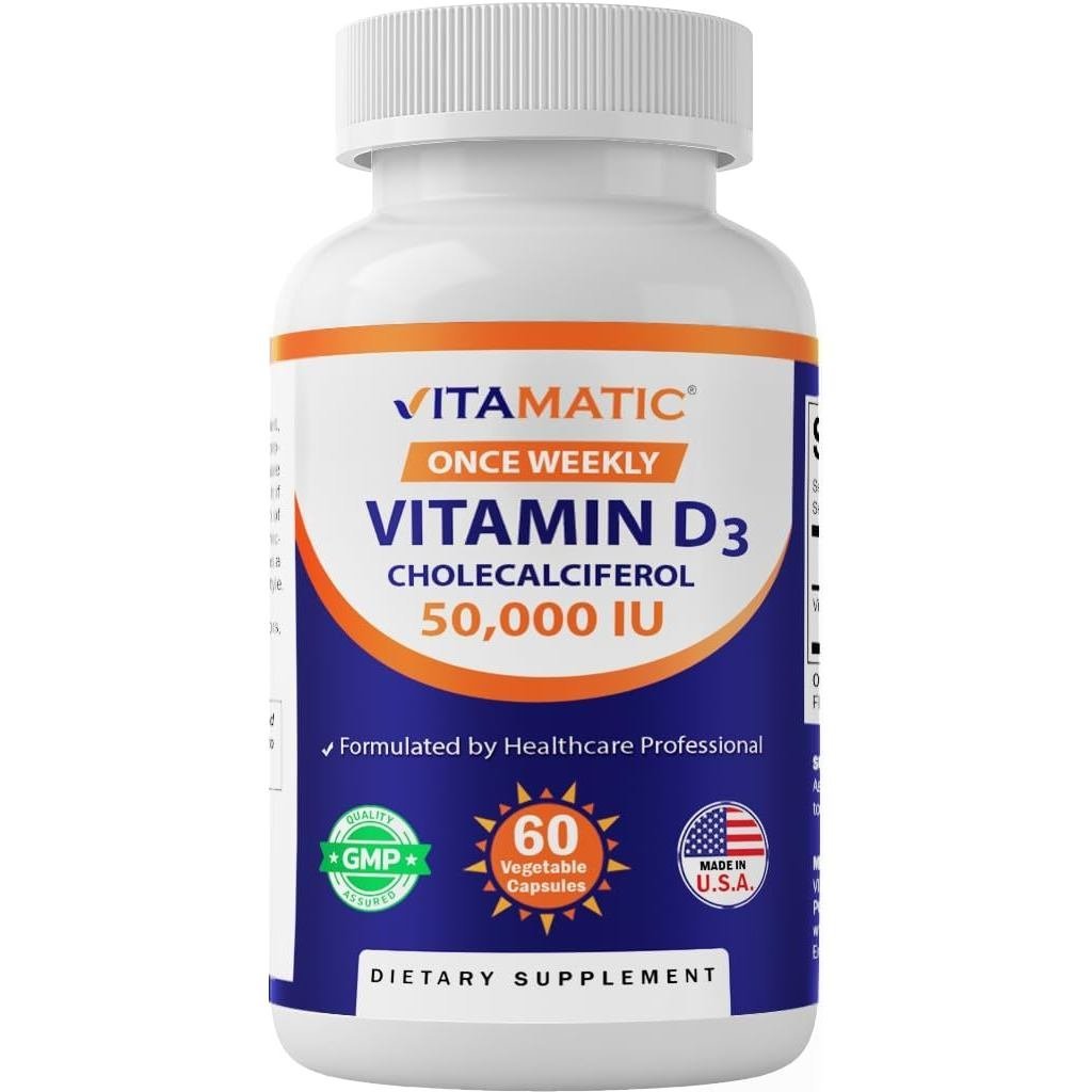 Vitamatic D3 50000 IU Once Weekly 60 Veg Capsules ผลิตในอเมริกา | 50000 IU (1250 mcg) D3 ต่อแคปซูลพอ