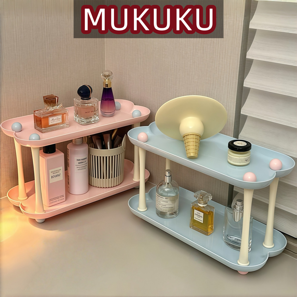 MUKUKU ชั้นวางของบนโต๊ะ 2 ชั้นอเนกประสงค์ วางเครื่องสำอาง ใช้ได้ทั้งห้องน้ำทำงาน