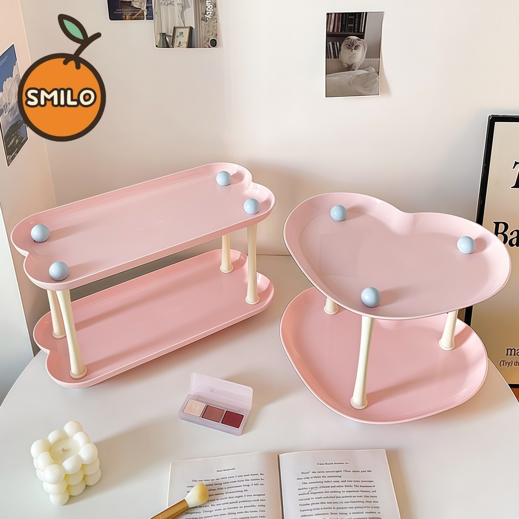 SMILO ชั้นวางของสไตล์น่ารัก 2 ชั้น ลูกปืนตกแต่ง วางโต๊ะจัดของใช้ ตกแต่งห้อง