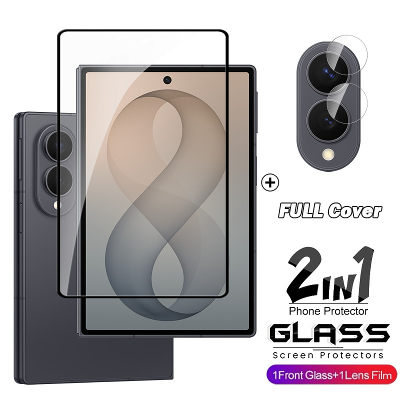 2in1 สําหรับ Samsung Galaxy Z พับ 8 Ultra Fold8 Fold7 7 6 5G ป้องกันหน้าจอกระจกนิรภัยลายนิ้วมือปลดล็อคโปร่งใส HD Clear Coverage เลนส์กล้องป้องกันฟิล์ม