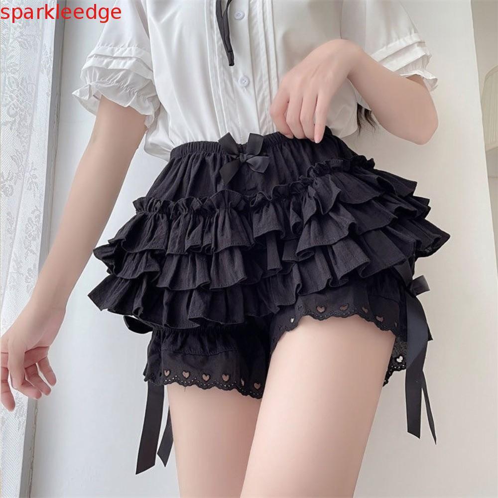 SPARKLEEDGE Lace Bow Safety Pants, Ruffle JK Lolita Bloomers Shorts, Y2K Aesthetic Puffy Anti-glare 