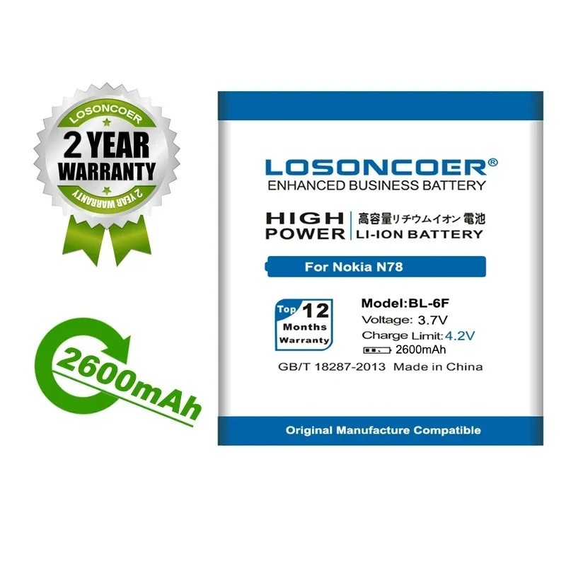 LOSONCOER แบตเตอรี่ 2600mAh BL-6F แบตเตอรี่สําหรับ Nokia N78 N79 6788 6788I N95 8G แบตเตอรี่