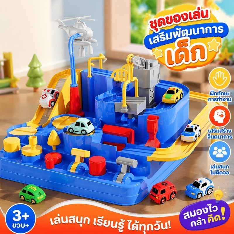 Adventure Car Track Toy Set Parking Garage Educational Lever Race Game Kids ABS Blue Playset